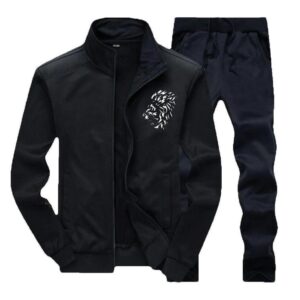 men's polyester plain zipper track suit 2 pcs set in black
