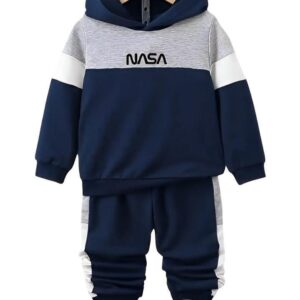 2 pcs boy's fleece printed hoodie tracksuit