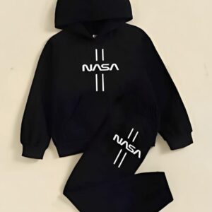 2 pcs boy's fleece printed hoodie tracksuit