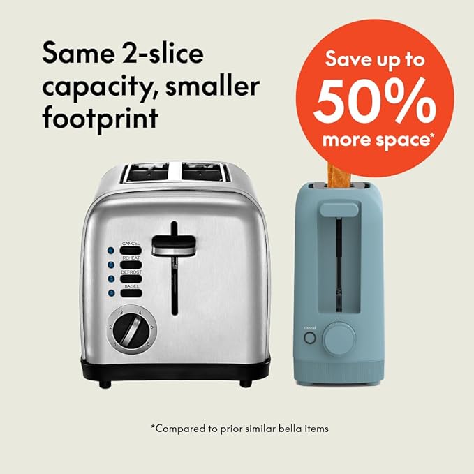 bella 2 slice slim toaster – fits anywhere™ kitchenware with 6 shade settings, reheat & cancel buttons, 10” long slot fits sourdough, anti jam & auto shutoff, 900w, surf bella 2 slice slim toaster – fits anywhere™ kitchenware with 6 shade settings, reheat & cancel buttons, 10” long slot fits sourdough, anti jam & auto shutoff, 900w, surf