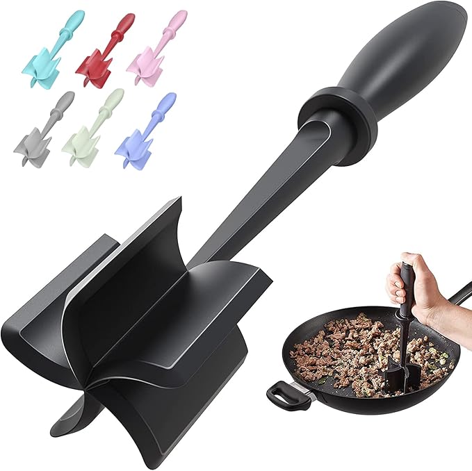 meat chopper & hamburger grinder – premium heat resistant smasher for ground beef, nylon potato mix tool, meat & poultry tenderizer, black meat chopper & hamburger grinder – premium heat resistant smasher for ground beef, nylon potato mix tool, meat & poultry tenderizer, black