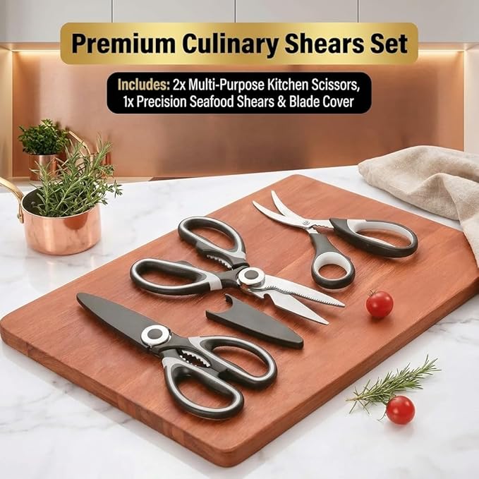 kitchen scissors all purpose – 3 pack heavy duty stainless steel cooking shears, multipurpose sharp kitchen scissor set, dishwasher safe, black kitchen scissors all purpose – 3 pack heavy duty stainless steel cooking shears, multipurpose sharp kitchen scissor set, dishwasher safe, black