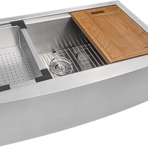 ruvati 33 inch apron front workstation farmhouse kitchen sink – 16 gauge stainless steel single bowl with brushed finish, scratch resistant, model rvh9200