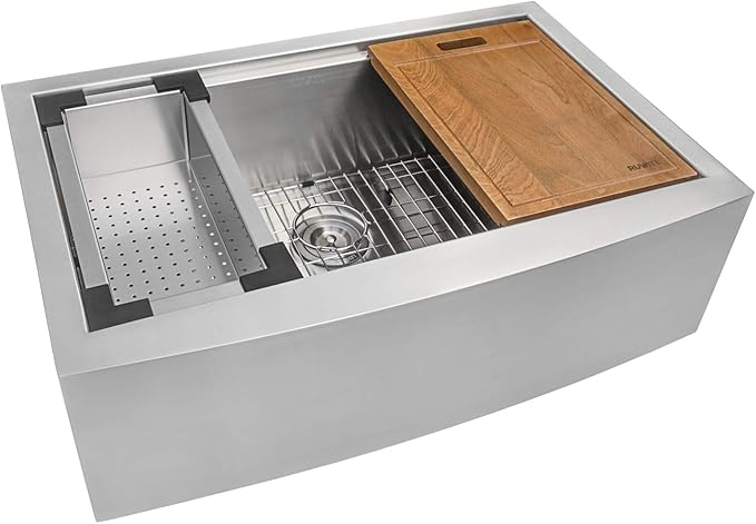 ruvati 33 inch apron front workstation farmhouse kitchen sink – 16 gauge stainless steel single bowl with brushed finish, scratch resistant, model rvh9200 ruvati 33 inch apron front workstation farmhouse kitchen sink – 16 gauge stainless steel single bowl with brushed finish, scratch resistant, model rvh9200