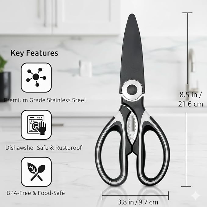 kitchen scissors all purpose – 3 pack heavy duty stainless steel cooking shears, multipurpose sharp kitchen scissor set, dishwasher safe, black kitchen scissors all purpose – 3 pack heavy duty stainless steel cooking shears, multipurpose sharp kitchen scissor set, dishwasher safe, black