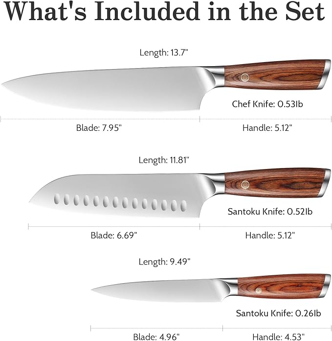 kitchen knife set, 3 pieces japanese high carbon stainless steel chef knives – ultra sharp professional santoku & utility knives for cooking, silver kitchen knife set, 3 pieces japanese high carbon stainless steel chef knives – ultra sharp professional santoku & utility knives for cooking, silver