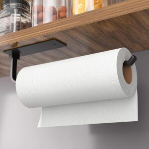 Home paper towel holder self adhesive or drilling, matte black, upgraded aluminum kitchen roll dispenser under cabinet, lighter but stronger than stainless steel!