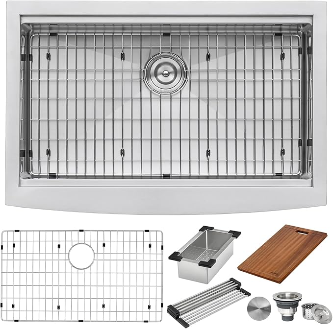 ruvati 33 inch apron front workstation farmhouse kitchen sink – 16 gauge stainless steel single bowl with brushed finish, scratch resistant, model rvh9200 ruvati 33 inch apron front workstation farmhouse kitchen sink – 16 gauge stainless steel single bowl with brushed finish, scratch resistant, model rvh9200