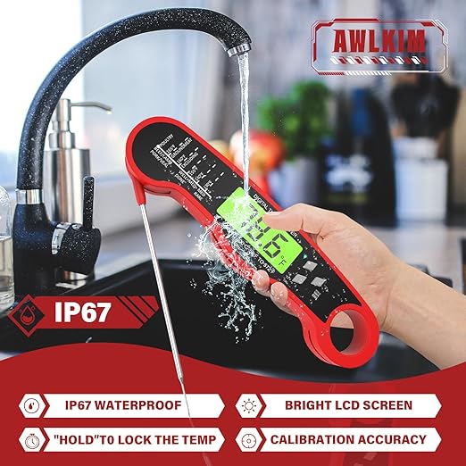 meat thermometer digital instant read waterproof food thermometer with backlight for cooking, grill, candy, kitchen & stocking stuffers for men red meat thermometer digital instant read waterproof food thermometer with backlight for cooking, grill, candy, kitchen & stocking stuffers for men red