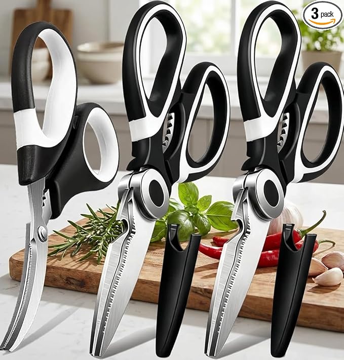 kitchen scissors all purpose – 3 pack heavy duty stainless steel cooking shears, multipurpose sharp kitchen scissor set, dishwasher safe, black kitchen scissors all purpose – 3 pack heavy duty stainless steel cooking shears, multipurpose sharp kitchen scissor set, dishwasher safe, black