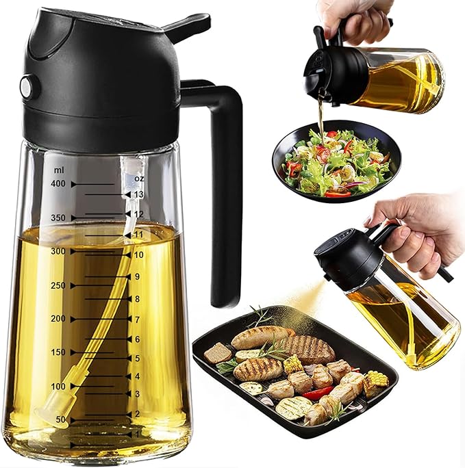trendplain 16oz/470ml glass olive oil sprayer – 2 in 1 olive oil dispenser bottle for cooking, air fryer, salad & bbq, black trendplain 16oz/470ml glass olive oil sprayer – 2 in 1 olive oil dispenser bottle for cooking, air fryer, salad & bbq, black