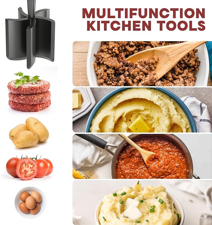 meat chopper & hamburger grinder – premium heat resistant smasher for ground beef, nylon potato mix tool, meat & poultry tenderizer, black meat chopper & hamburger grinder – premium heat resistant smasher for ground beef, nylon potato mix tool, meat & poultry tenderizer, black