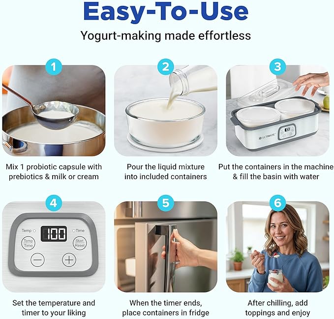 ultimate probiotic yogurt maker – adjustable time & temperature control, make trillions of live probiotics with two 1 quart containers for larger batches, greek yogurt maker with ultimate lifetime warranty ultimate probiotic yogurt maker – adjustable time & temperature control, make trillions of live probiotics with two 1 quart containers for larger batches, greek yogurt maker with ultimate lifetime warranty