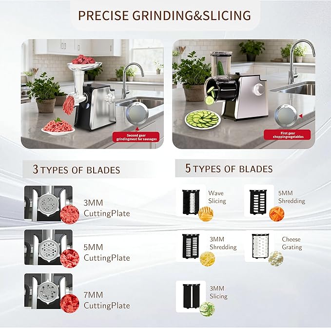 electric meat grinder 2800w – 4 in 1 sausage stuffer & vegetable shredder with 3 slice/shred blades, 5 cutting blades, sausage stuffer & kubbe kit for home kitchen electric meat grinder 2800w – 4 in 1 sausage stuffer & vegetable shredder with 3 slice/shred blades, 5 cutting blades, sausage stuffer & kubbe kit for home kitchen