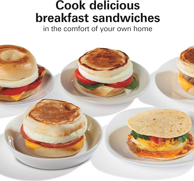 hamilton beach dual breakfast sandwich maker with timer – ready in 5 minutes, removable dishwasher safe pfas free non stick egg cooker ring, silver (model 25490mna) hamilton beach dual breakfast sandwich maker with timer – ready in 5 minutes, removable dishwasher safe pfas free non stick egg cooker ring, silver (model 25490mna)