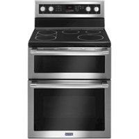 maytag 6.7 cu. ft. self cleaning freestanding double oven electric convection range fingerprint resistant stainless steel