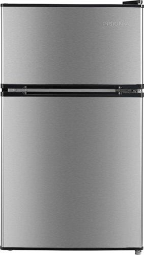 insignia™ 3.1 cu. ft. mini fridge with top freezer and energy star certification stainless steel look