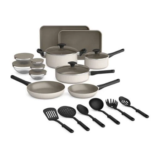 bella 21 piece ceramic nonstick cookware set oatmilk