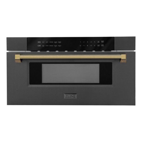 zline autograph 30 in. 1.2 cu. ft. built in microwave drawer and polished gold helix handle black stainless steel
