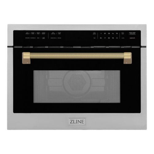 zline autograph 24 in. 1.6 cu ft. built in convection microwave oven and champagne bronze helix handle stainless steel