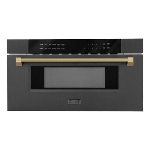 zline autograph 30 in. 1.2 cu. ft. built in microwave drawer and champagne bronze helix handle black stainless steel