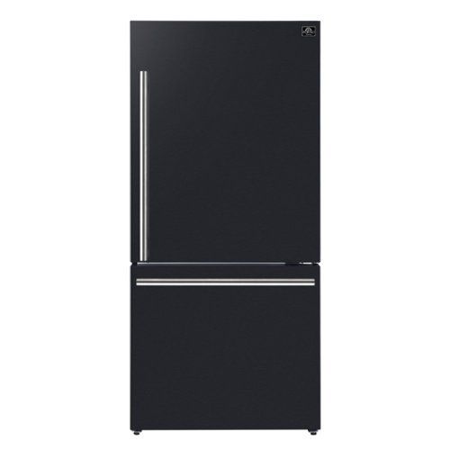 forno appliances milano espresso 17.2 cu. ft. bottom freezer refrigerator with right swing door, antique brass handles black