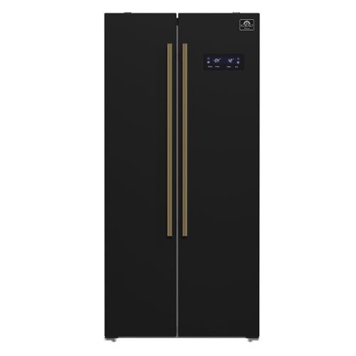 forno appliances salerno 15.6 cu. ft. freestanding side by side refrigerator with customizable handles in antique brass black