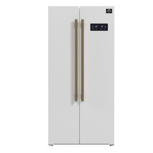 forno appliances salerno 15.6 cu. ft. freestanding side by side refrigerator with customizable handles in antique brass white