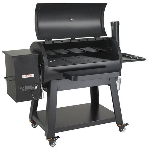 vevor pellet smoker 840 sq. in portable wood pellet grill with cart 8 in. 1 bbq grill, black