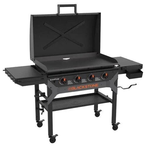 blackstone 4 burner liquid propane outdoor griddle with hood in black