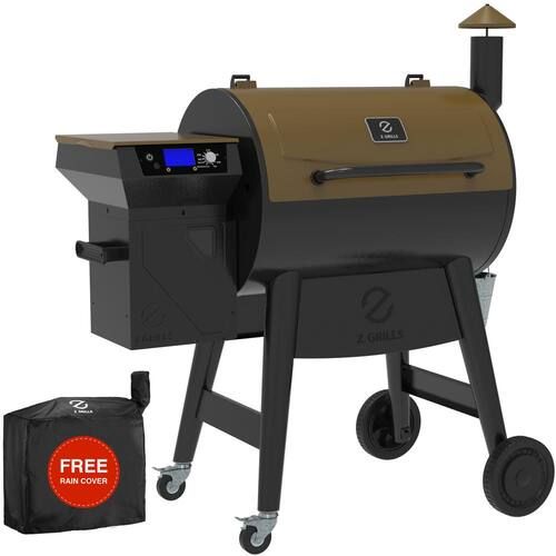 z grills 694 sq. in. wood pellet grill and smoker pid 2.0, brown with rain cover